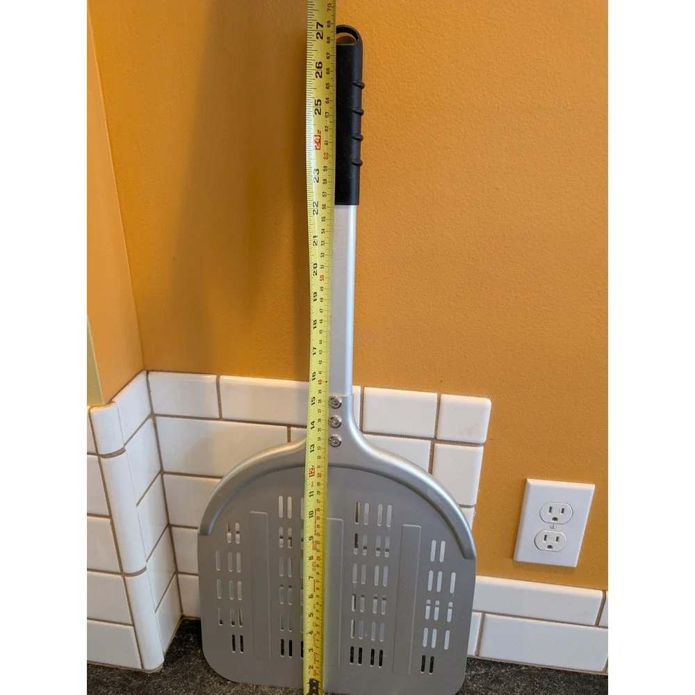 Leightszen Perforated Pizza Peel Anodized Aluminum 12 Inch Paddle Long Handle